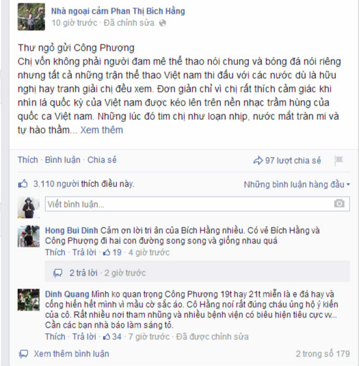 Phan Thị Bích Hằng viết tâm thư gửi Công Phượng Phan Thị Bích Hằng viết tâm thư gửi Công Phượng