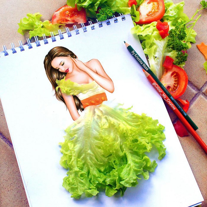 , Cả món Salad với xà lách và cà chua cũng “biến hình” thành một “nàng tiên” xinh đẹp.