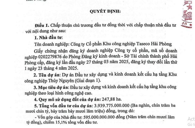 Taseco Hải Phòng chuyển đổi hơn 150 ha đất nông nghiệp làm khu công nghiệp Thủy Nguyên