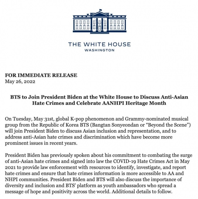 Sao Hàn hôm nay 27/5: BTS sẽ đến Nhà Trắng thảo luận cùng Tổng thống Mỹ Joe Biden
