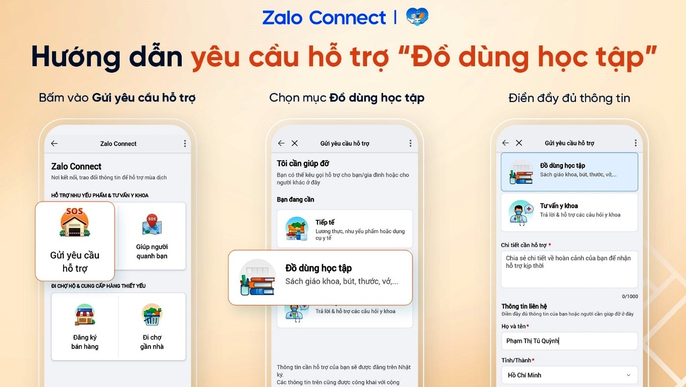 Cách dùng Zalo Connect hỗ trợ đồ dùng học tập cho học sinh khó khăn